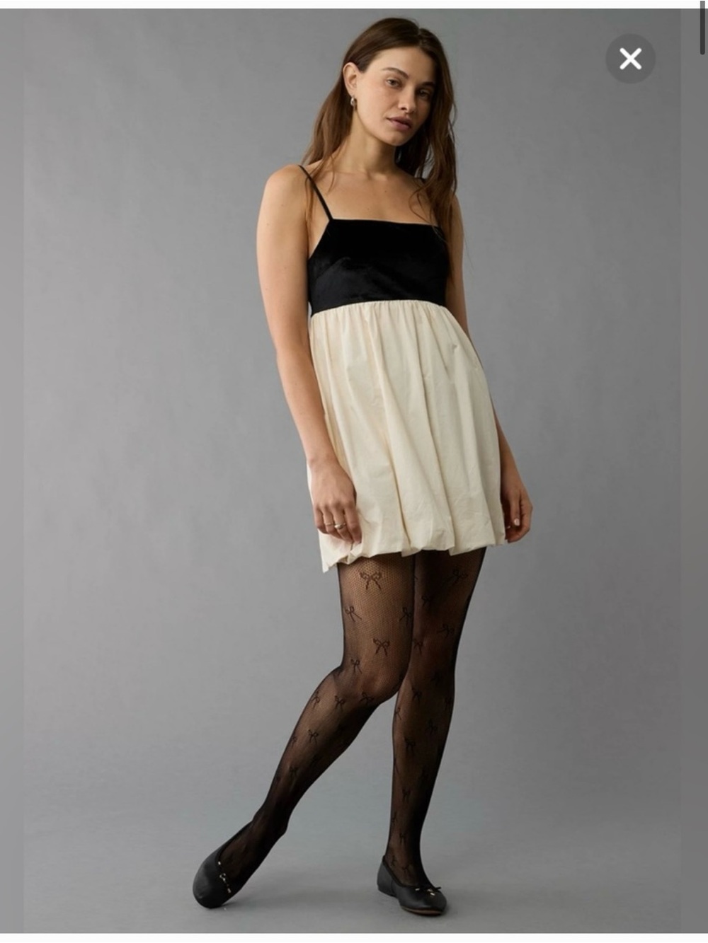 AE- Black Velvet & Cream Strap Dress